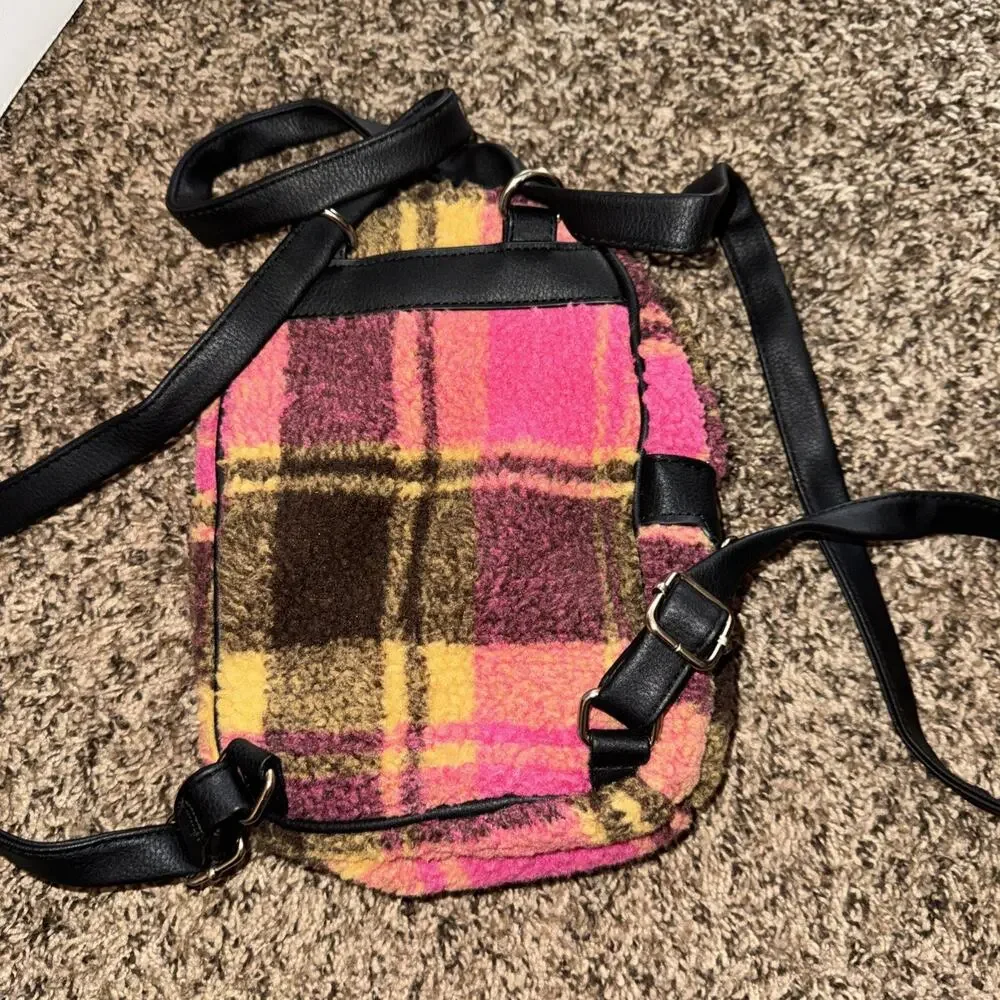 Wool Mini Backpack 2 Zippers Pink-Yellow-Black